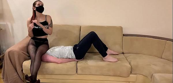  Tattooed Mistress Sofi in Nylon Pantyhose - Full Weight Facesitting On Human Furniture